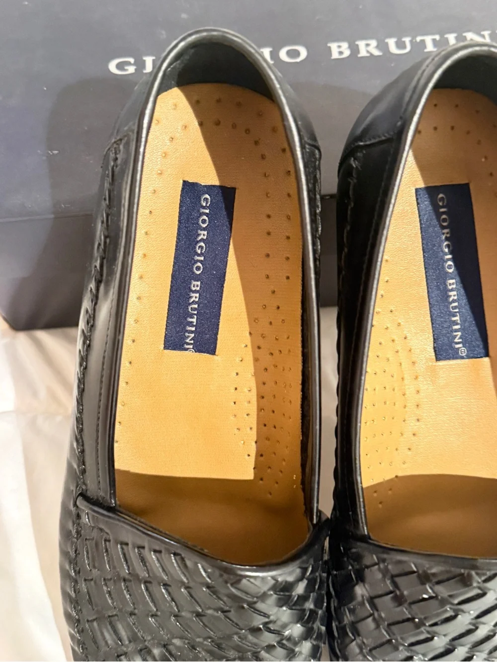 Giorgio Brutini Black Woven Leather Slip-On Loafers